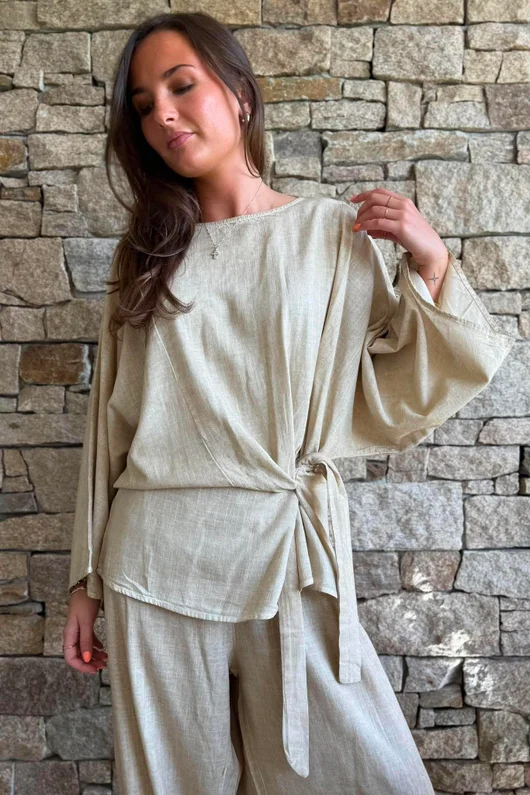 Lindin Linen Blend Kimono Top Washed Sandstone